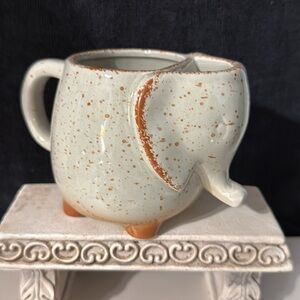 Pottery Elephant Mug With Tea Bag Holder. 4”H